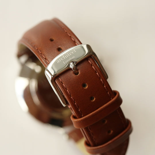 Modern Font Engraving - Architect Zephyr + Walnut Strap