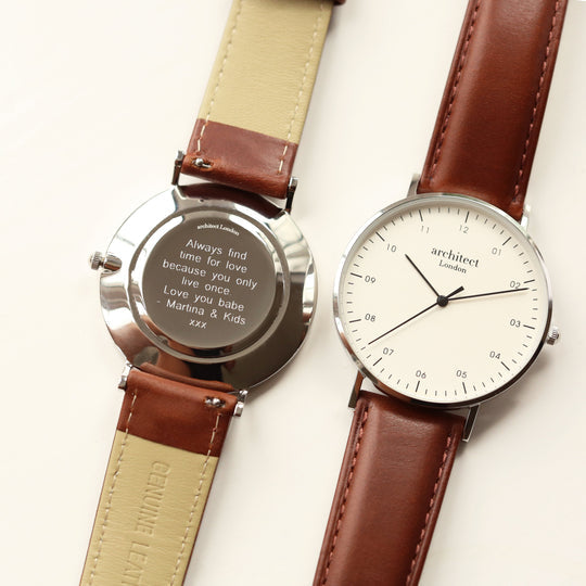 Modern Font Engraving - Architect Zephyr + Walnut Strap