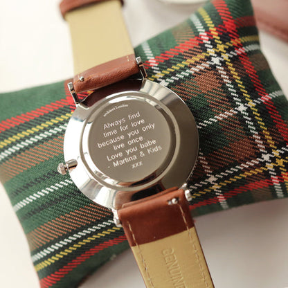 Modern Font Engraving - Architect Zephyr + Walnut Strap