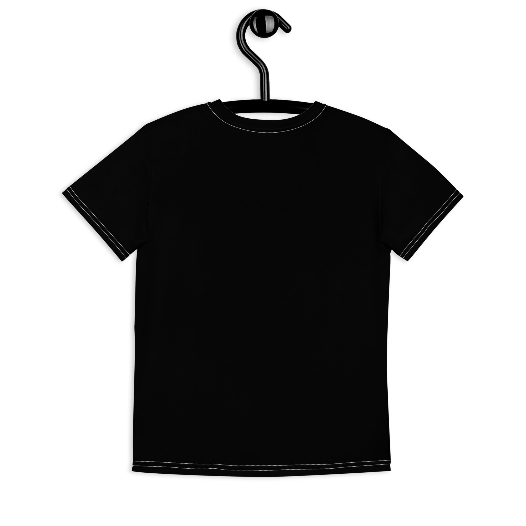 T-shirt preta juvenil com gola redonda flor rosa