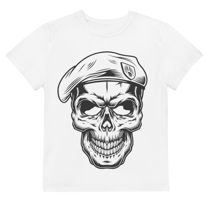 Youth Crew Neck T-Shirt – Skull in a Beret Graphic | Black Cotton Tee for Kids | Voce Lindx