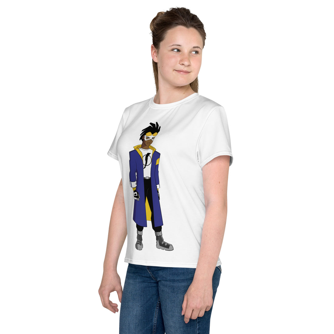 Youth Crew Neck T-Shirt – Super Shock Comic Art Print | Soft Cotton Tee for Kids | Voce Lindx