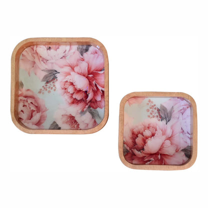 Conjunto de 2 tigelas quadradas florais rosa