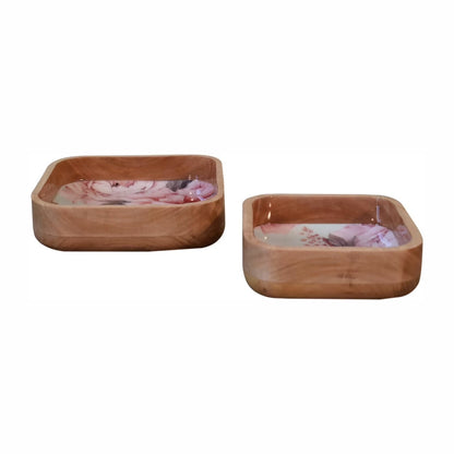 Conjunto de 2 tigelas quadradas florais rosa