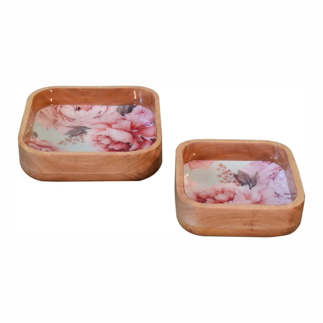 Conjunto de 2 tigelas quadradas florais rosa