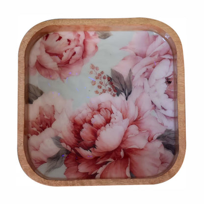 Conjunto de 2 tigelas quadradas florais rosa