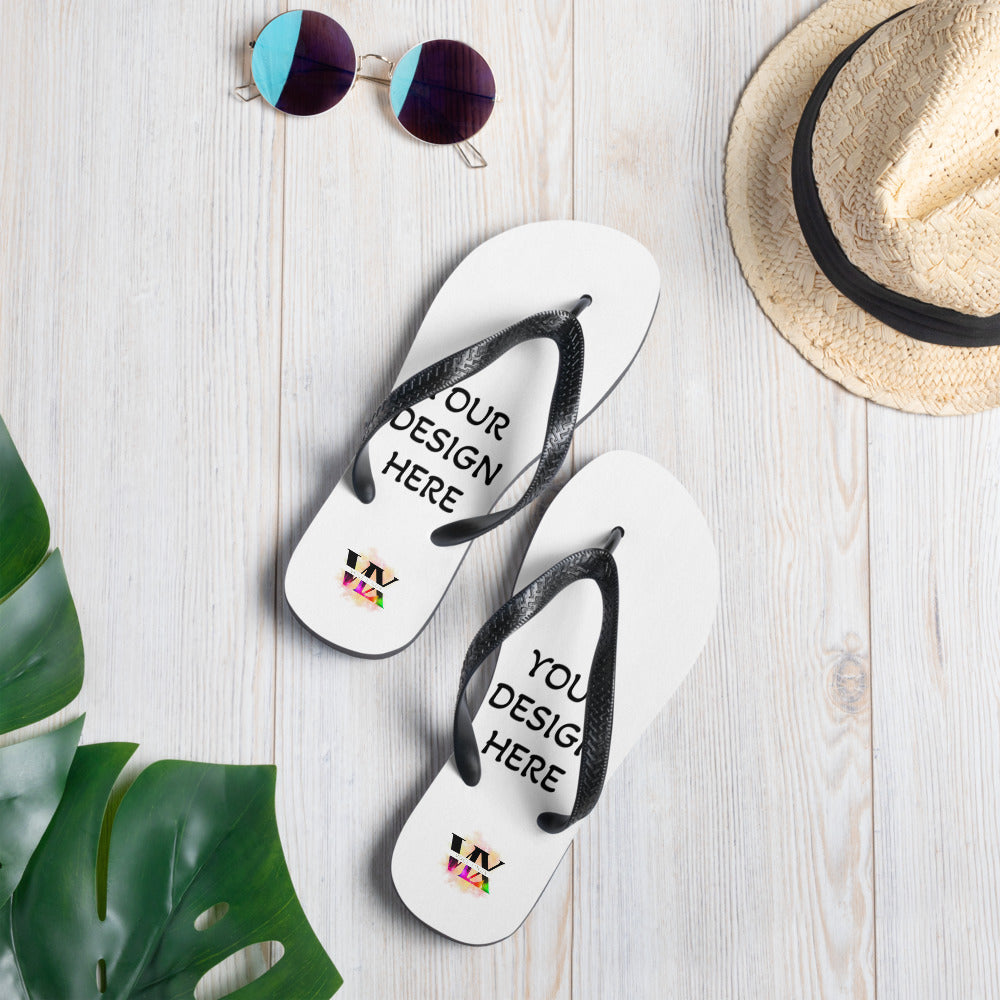 Custom White Flip-Flops with Black Straps – Personalised Design | Voce Lindx