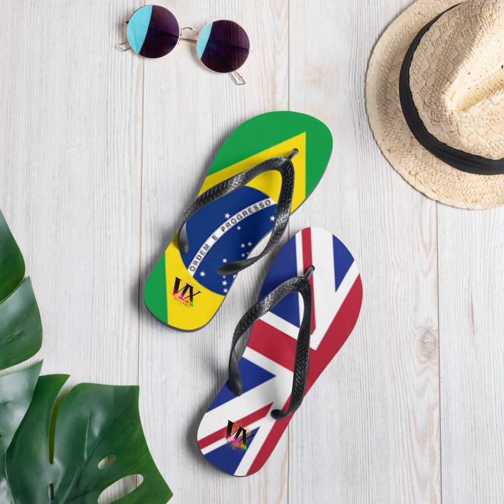 Brazil & England Flag Flip-Flops – Cushioned Sole Sandals with Dual National Print | Comfortable Multicultural Footwear