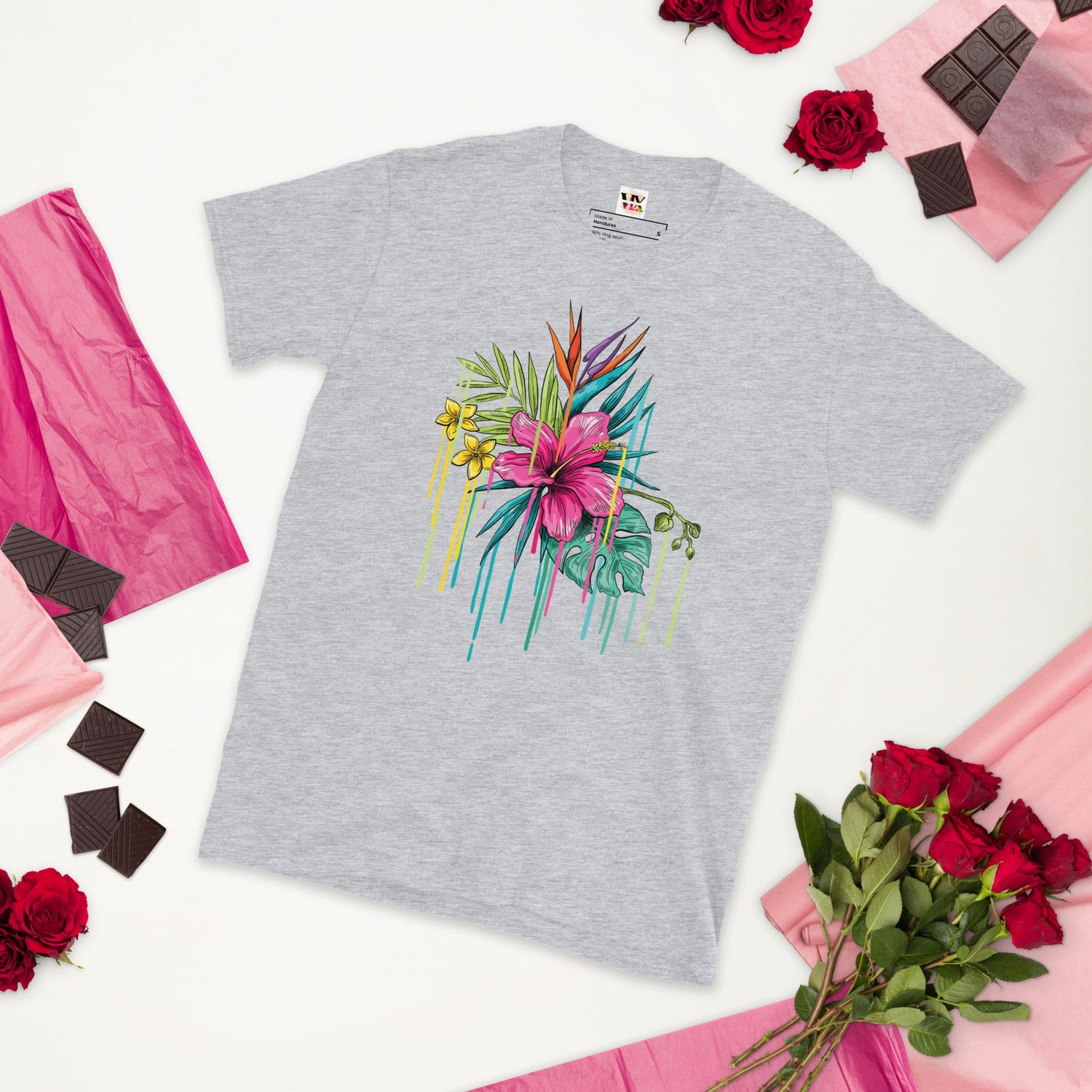 T-Shirt Manga Curta Rosa Flor