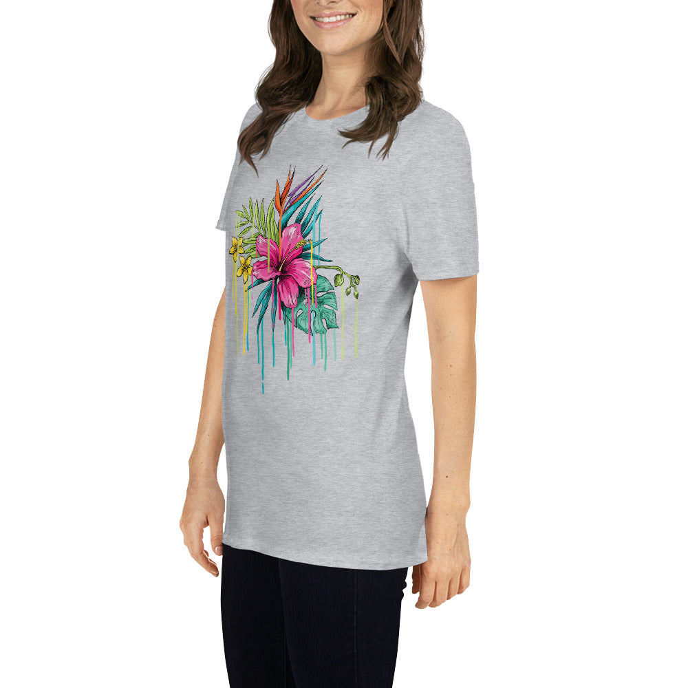 T-Shirt Manga Curta Rosa Flor