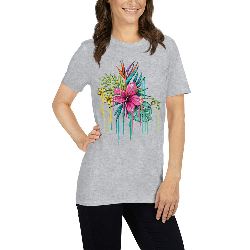 T-Shirt Manga Curta Rosa Flor