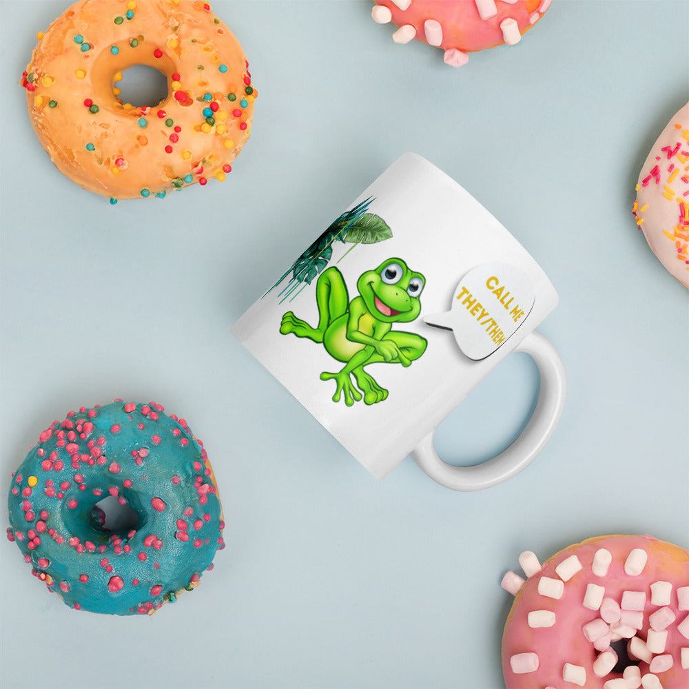 White Glossy Mug – Call Me They Them | Gender-Neutral Inclusive Mug