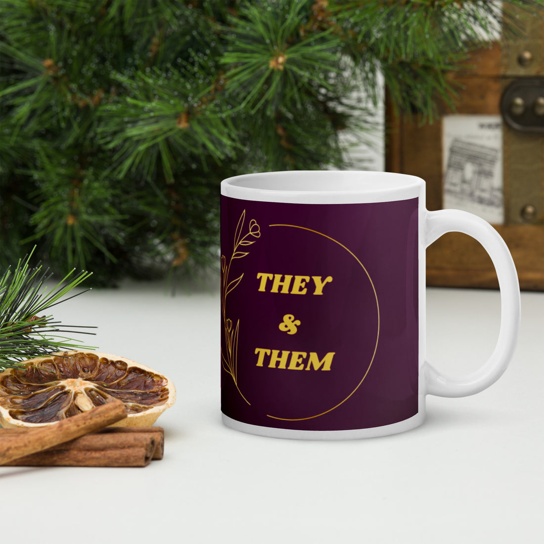 White Glossy Mug – They Them Pronouns | Gender-Neutral Inclusive Mug